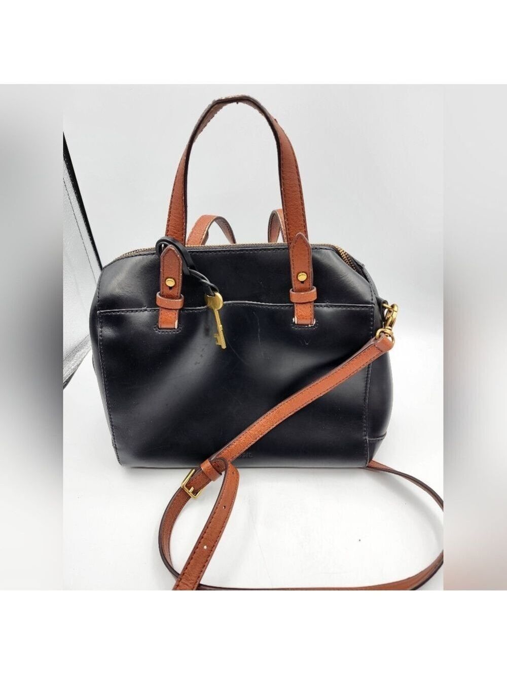 Fossil Rachel Black and Brown Satchel